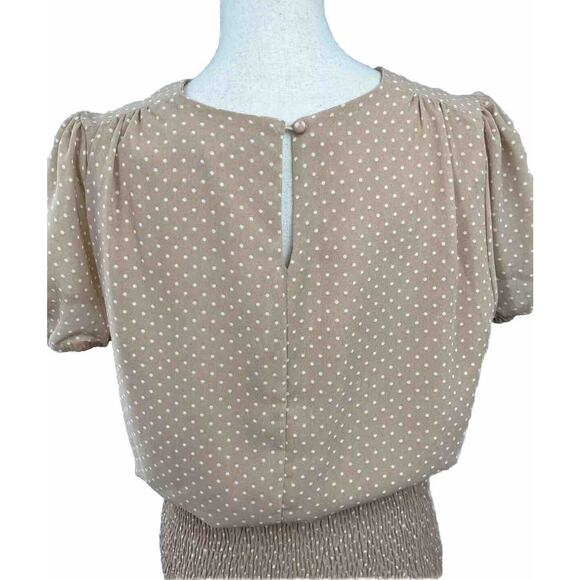 HYFVE HYFVE HYFVE Peach/Tan Polka Dot Bodycon Spring Dress Ruched Size Large - Picture 4 of 13